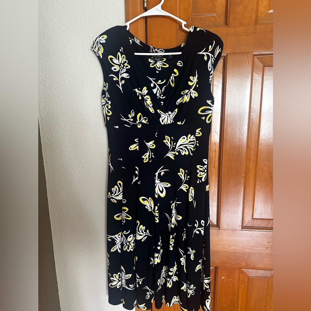 Ralph Lauren Black Dress with White and Yellow Floral Design